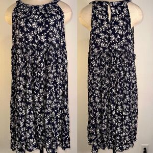 Easel Women’s M Navy Ditzy Floral Gauzy Halter Neck Sleeveless Flowy‎ Mini Dress
